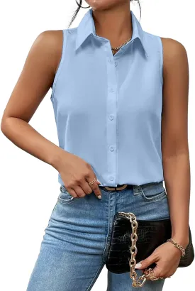 Zeagoo Sleeveless Blouses for Women Summer Casual Button Down Shirts Flower Tank Tops Fashion